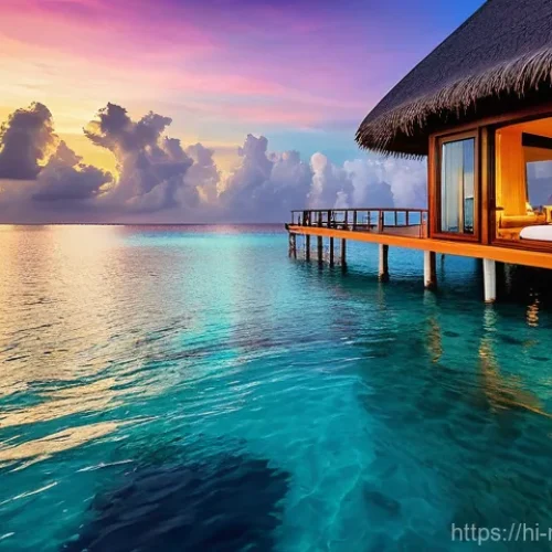 몰디브 바다 전망 숙소 - **Overwater Villa Sunset Serenity**
    "A breathtaking, luxurious overwater villa in the Maldives, ...