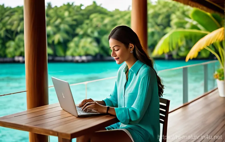 몰디브 사무용 호텔 - **Prompt:** A serene, professional woman in her late 20s to early 30s, dressed in stylish yet comfor...