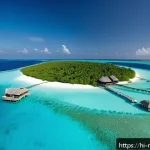 Home 22 몰디브와 피지 비교 - A serene Maldives island scene featuring small white sandy beaches bordered by crystal-clear blue wa...