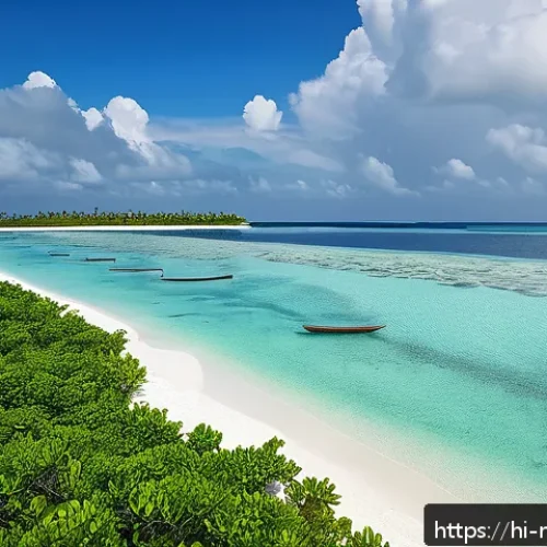 Home 31 몰디브 여행과 기후 변화 - A serene Maldives beach scene showing gradual coastal erosion with visibly receding sandy shores and...