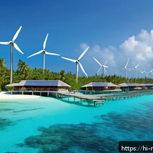 Home 30 몰디브 관광수익 활용법 - A vibrant Maldives eco-resort scene showcasing sustainable tourism practices: solar panels on thatch...